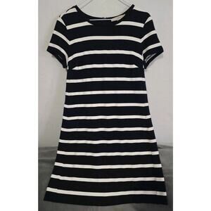 LOFT Striped Short Sleeve Dress Size M Navy White, Rayon Polyester Spandex Blend